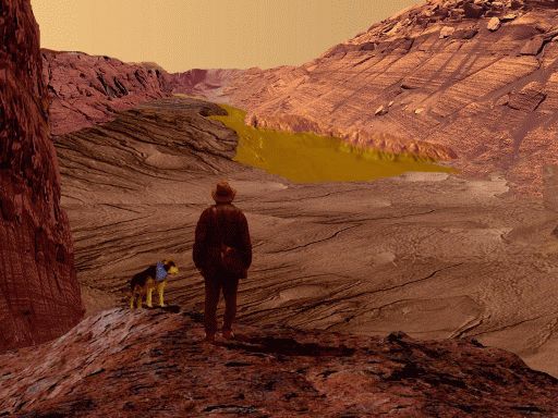 Indiana and Optica looking at lake Aquarious Mars